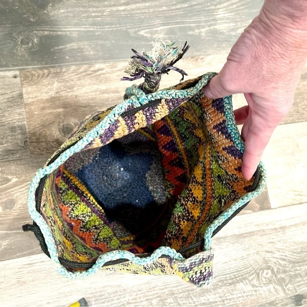 Oaxaca Mochila Bucket Purse Cross Body Shoulder Bag Knit Hobo Colorful Boho